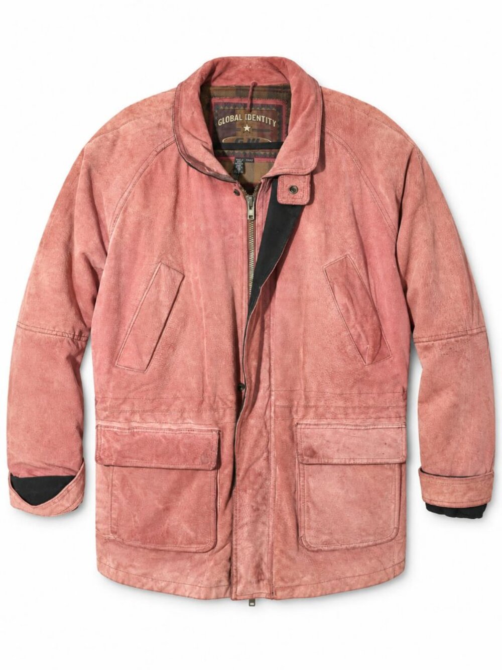 Global Identity Red Suede Leather Jacket Vintage Snap Collar M
